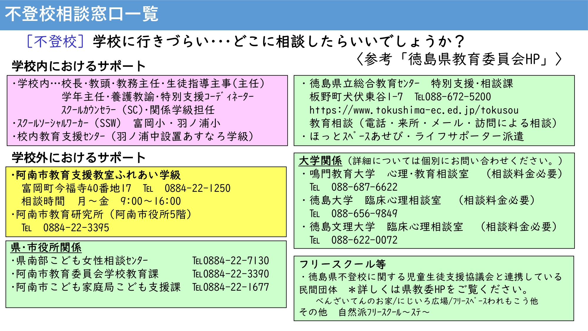 不登校相談窓口一覧